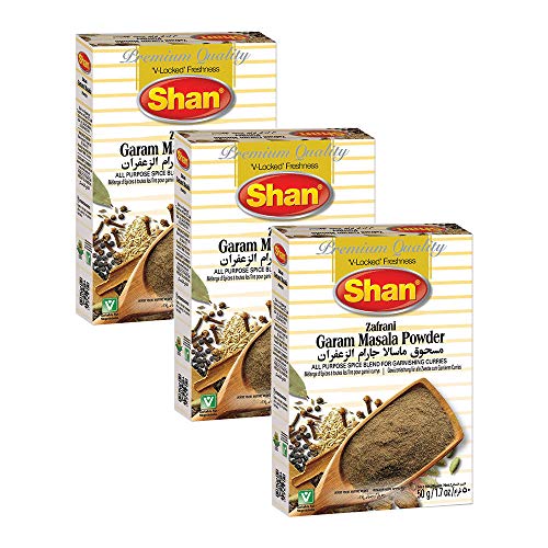 Shan Zafrani Garam Masala Powder 1.76 oz (50g) - Premium Organic Garam Masala Spice Powder Blend for Indian Cooking - All-Natural Masala Seasoning - Rich Saffron Flavor Vegetarian, Halal (Pack of 3)