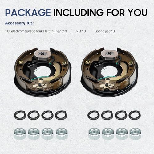 Image of Trailer Electric Brakes, 1 Pair of 4 Hole Mounting Electric Brake Assembly 10 inch X 2-1 /4 inch for 3,500 lbs Axle(Manual adjusting)-(Set 2: 1 Left+1 Right)
