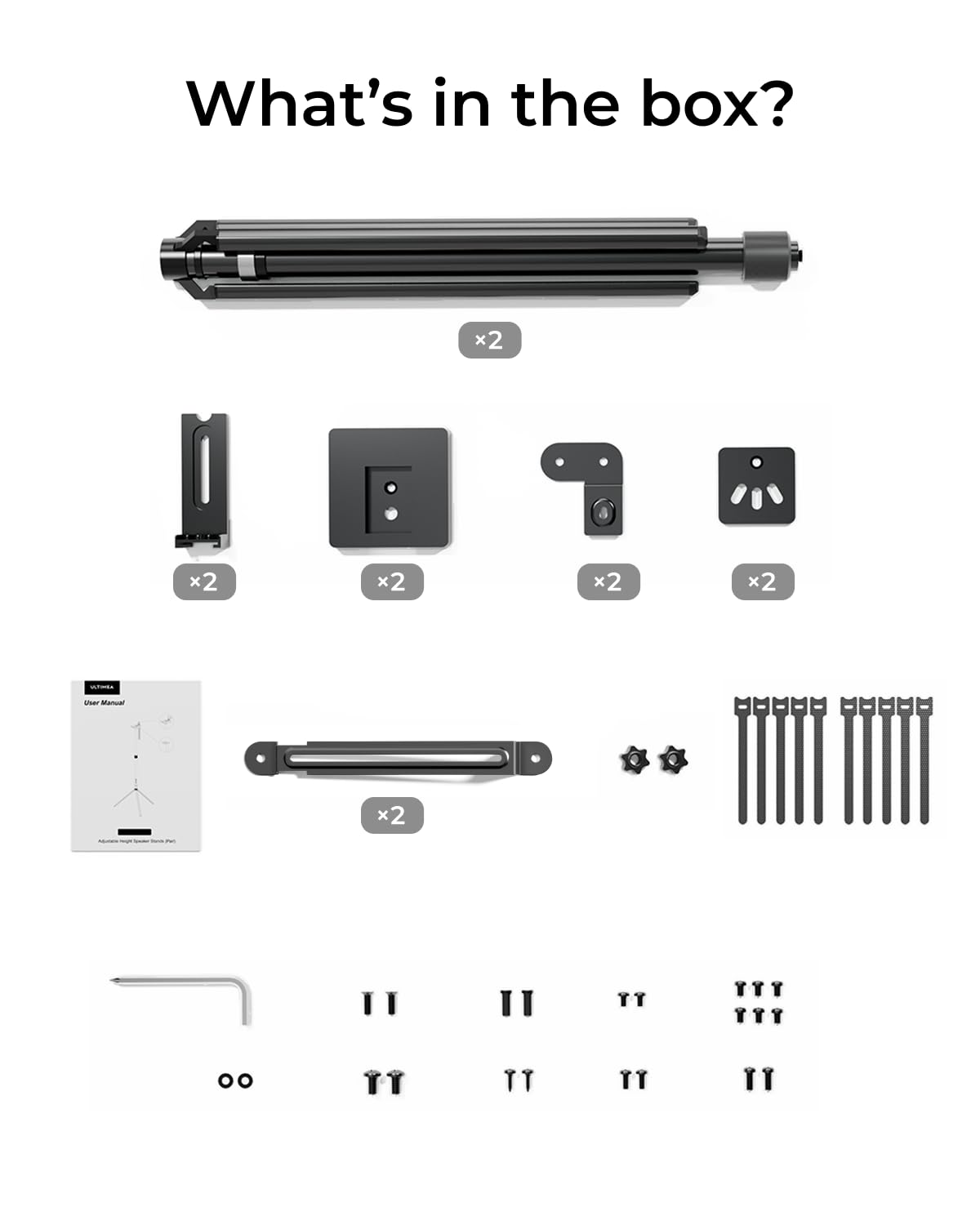 ULTIMEA Set di 2 Supporti per altoparlanti universali, regolabili in altezza, neri, supporti per casse estensibili da 62 cm a 93 cm per altoparlanti satellitari e da scaffale con una capacità di