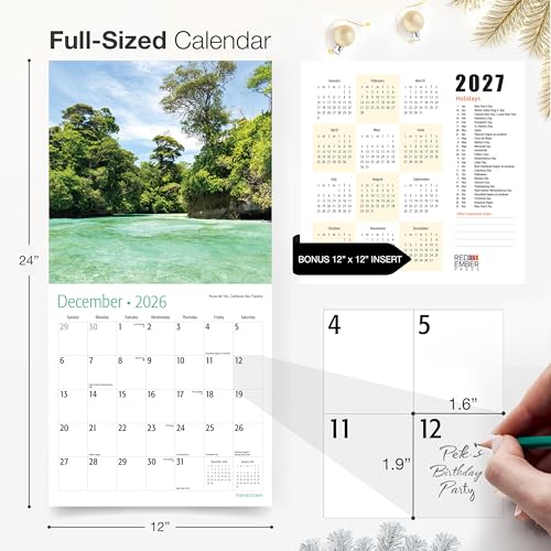 Image of RED EMBER Tropical Escapes 2026 Wall Calendar 12 Month | 12 inch x 24 inch Open | Thick & Sturdy Paper | Giftable | Nature Travel Calendar 2026
