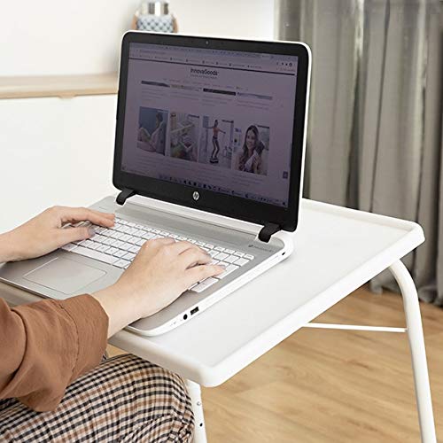 Metalen bijzettafel, in hoogte verstelbaar, opklapbaar dienblad, salontafel met bekerhouder, laptoptafel voor bed, bank, beige, 46×35×(60-70) cm