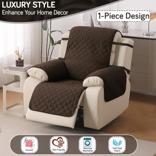 Image of HOKIPO 'UrbanQuilt' Recliner Sofa Cover Mat for 1 Seater | Quilted Polyester 1-Piece Design with SecureFit Dual Belt, Chocolate Brown (AR-6069-M1)