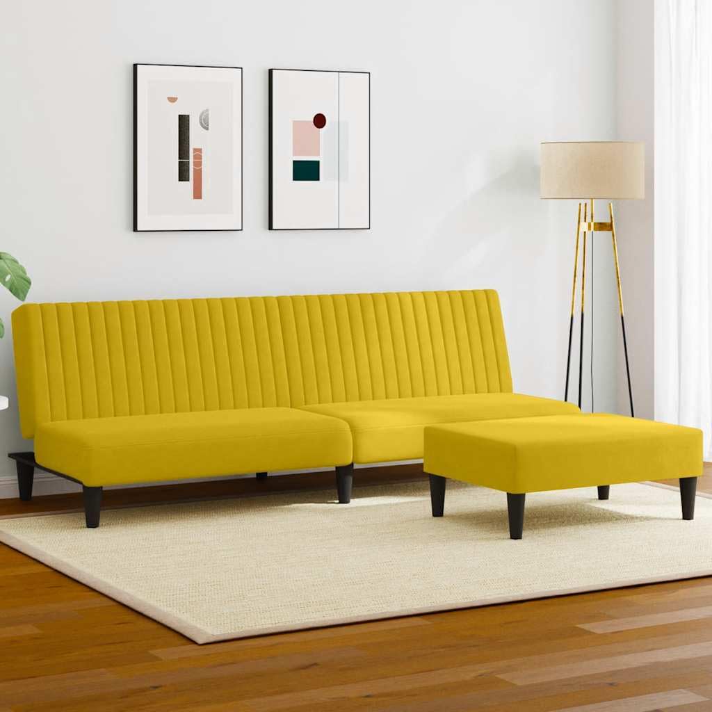 Set di 2 divani in velluto giallo, divano trasformabile con poggiapiedi, larghezza 200 cm, divano letto per soggiorno, comodi mobili imbottiti, divano versatile