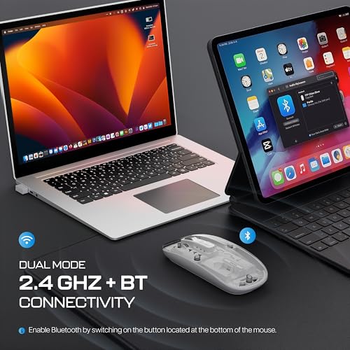 Image of Geonix Crystal Optical Wireless Transparent Mouse, 2.4GHz with USB Nano Receiver, 4 DPI Modes, High Precision Optical Tracking, 10m Working Distance with RGB Light (White)