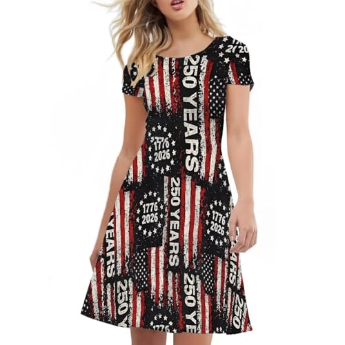 Image of AFPANQZ Womens Casual Summer Lightweight Vintage Dress Short Sleeve Midi Dress Knee-Long Luxury Formal Dress