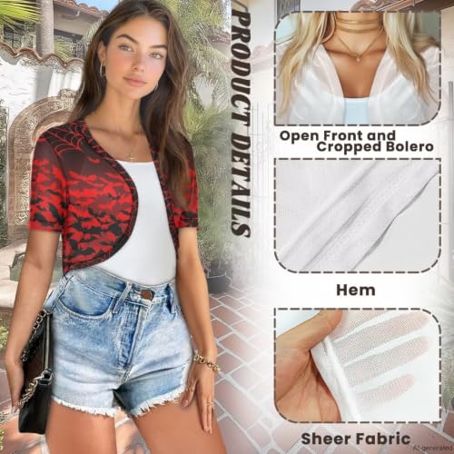 Image of Womens Short Sleeve Bolero Shrug Open Front Knit Cropped Cardigan Shoulder Cover for Dress Cute Casual Knit Cover Up