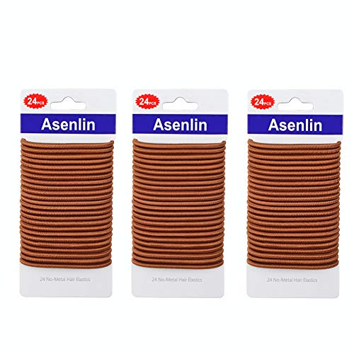 Asenlin Hair Ties Bands 4MM Durable Neutral Ouchless Accessories for Women Men Girls No Metal Elastics Thick Tie with Strong Ponytail Holder and for Medium Hair(24 Count of 3 Pack)-Brown