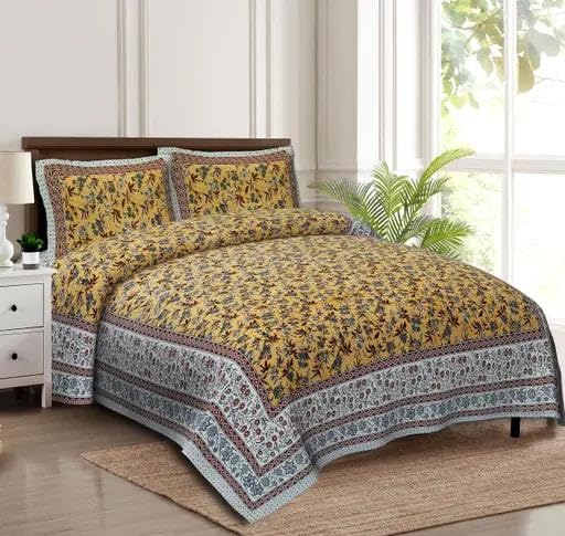 100% Pure Cotton Queen Size Bed Sheet with 2 Pillow Covers - Classic Home Linen & Soft & Breathable - Gorgeous Ethnic Motifs Print for Elegant Bedroom Décor (King Size)-image-49