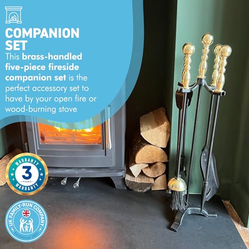 Large Brass Handled Metal 5-Piece Fireside Companion Set - Image 2