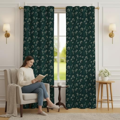 Image of STITCHNEST 'Florea Series' Premium Satin Room Darkening Curtains 7 Feet Long Set of 1 | Door Curtain 7 x 4 Feet | Blocks 70-80% Light | Ideal for Bedroom, Living Room & Home Decor