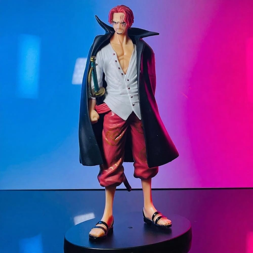 Anime One Piece Shanks Figurine  Red-Haired Pirate Captain PVC Collectible Anime Statue | High-Detail Display Model for Manga Fans & Figure Collectors (Shanks Standing 18cm)