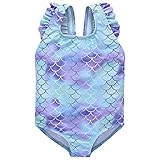 kavkas Baby Girl Cute Swimsuit One Piece Mermaid Bathing Suit with Sun Protection Ruffles Swimwear (Blue Mermaid-2, 2T)