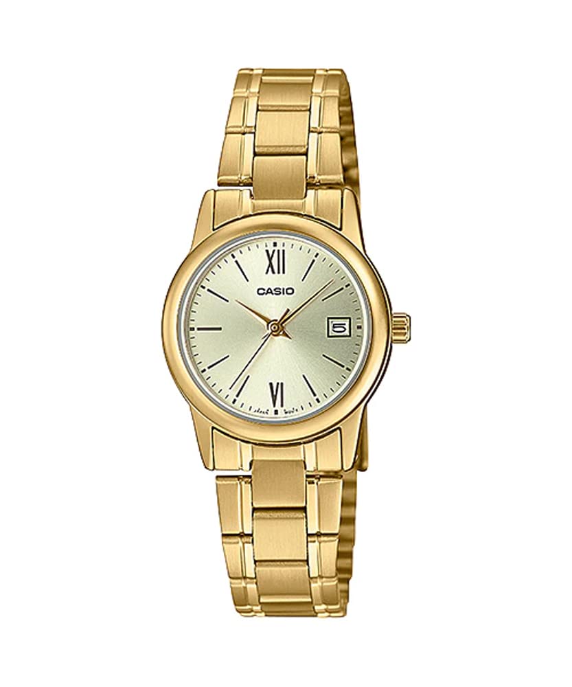 Casio LTP-V002G-9B3 Reloj de vestir con esfera dorada de acero inoxidable dorado para mujer