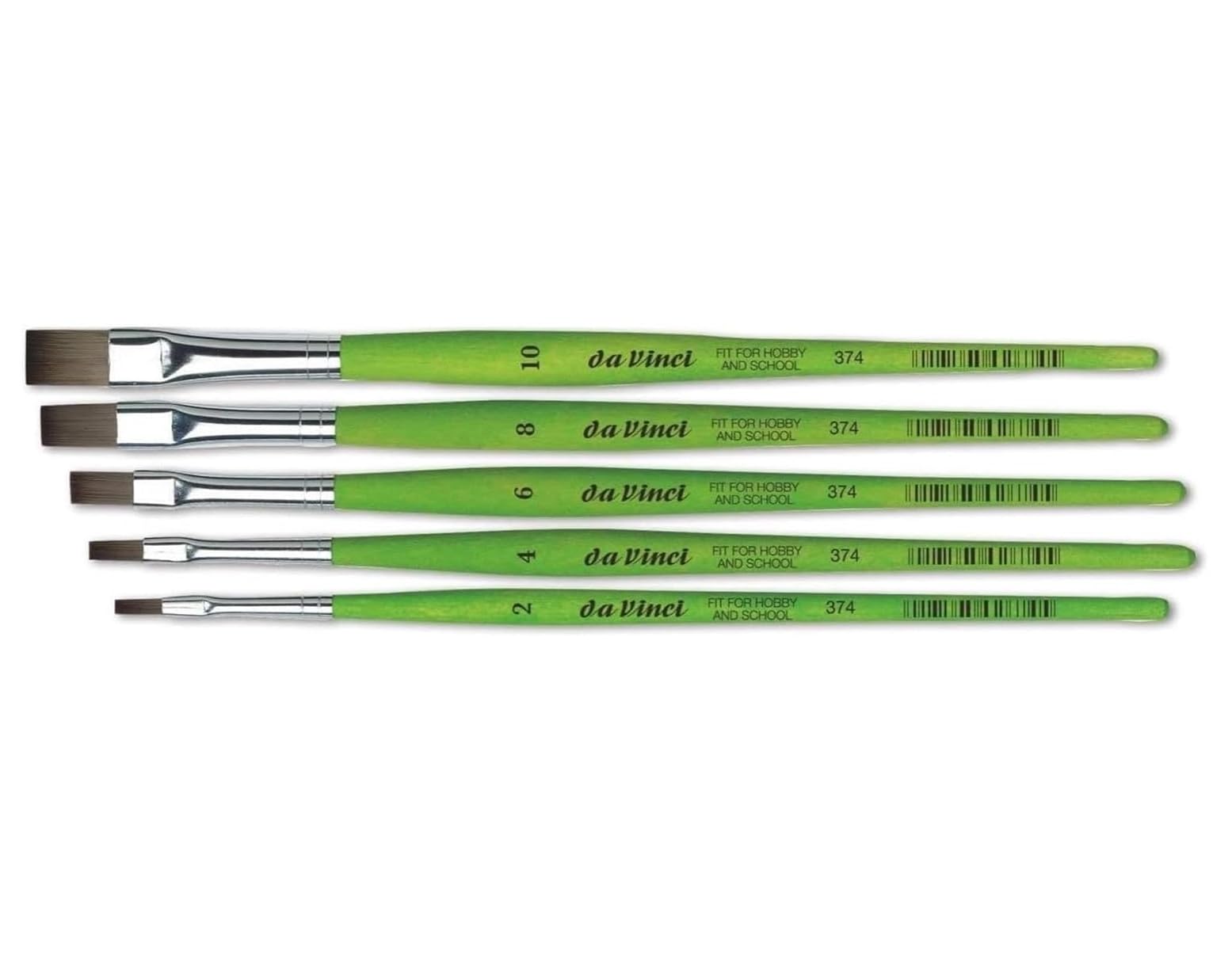Da Vinci serie 374 pennello piatto, in fibra sintetica, verde, set 5pcs (2, 4, 6, 8, 10)