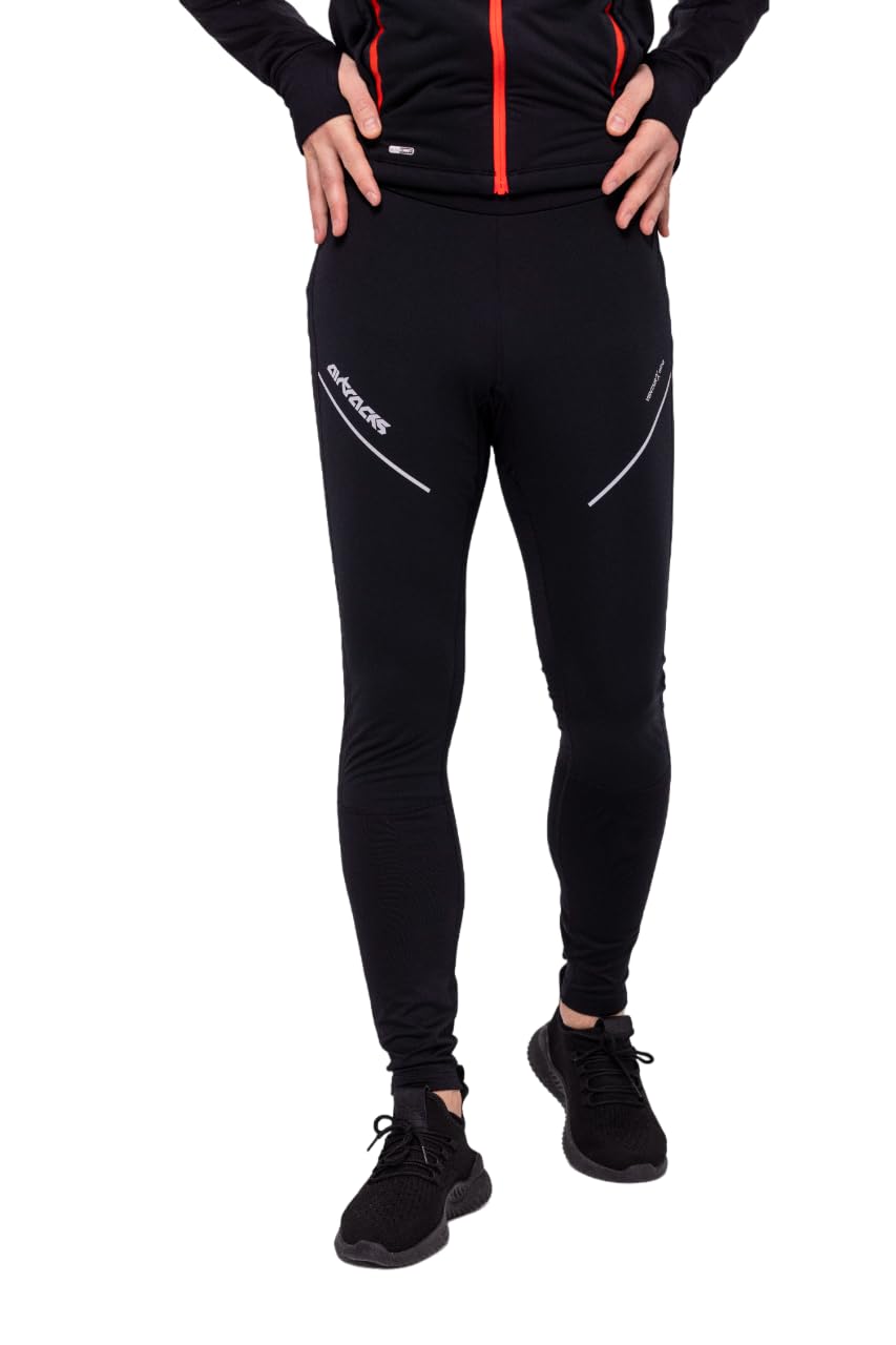 Airtracks Herren Winter Funktions Laufhose Lang Pro Line - Thermo Running Tight - Lauftight - Warm - Atmungsaktiv - Reflektoren
