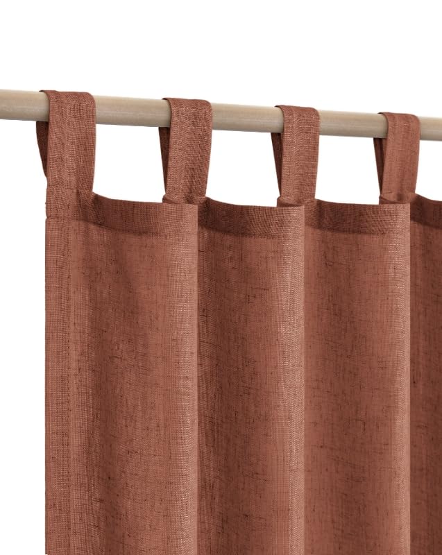 KOUFALL Terracotta Tab Top Linen Blend Curtains for Living Room 52x84 Inches Long