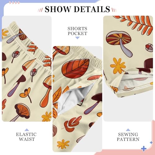 Thanksgiving Autumn Fall Leaves Mushroom Yellow Pajama Pants with Pockets 6-8Y A23047284