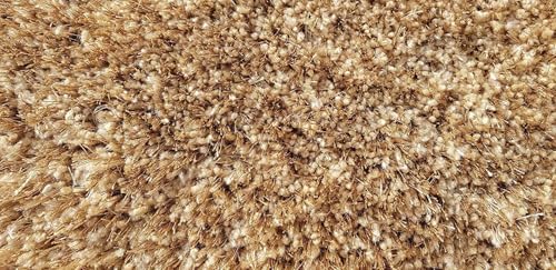 Image of Large Skin Beige Microfiber Shag Rug 9x9 Feet Square with Heavy Thick Pile, Anti Slip Layer and Handcrafted Finish for Enhancing Living Room, Bedroom and Hall Interiors