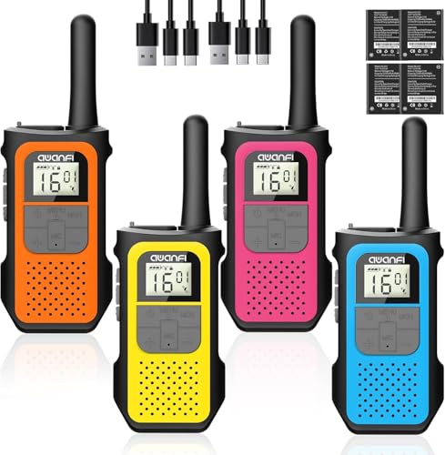 AWANFI Walkie Talkies for Adults Kids 4 Pack Rechargeable Walkie Talkies with 1200mAh Battery Long Range 16 Channels Radios Walky Talky with USB-C Cable VOX-Hands free for Outdoor Camping Hiking