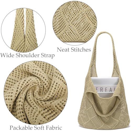 Image of CATMICOO Crochet Beach Bag Tote: Small Knit Bag Summer Shoulder Bag for Vacation