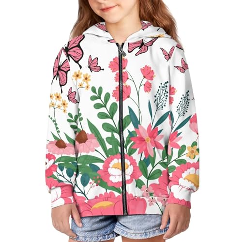 Sweat à capuche mignon pour filles avec fermeture éclair et poches en coton doux