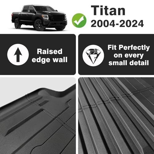 Image of TripleAliners Truck Mat Compatible with 2004-2025 2026 Nissan Titan 5.5FT Accessories, Truck Bed Mat Heavy Duty Custom Fit All Weather Protection TPE Pickup Liner, Won't Fit Equipped Truck Bed Storage