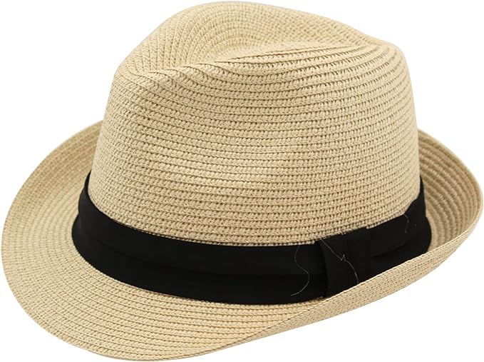 Carnavalife Sombrero Paja Hombre Mujer Fedora Borsarino Trilby Gorra Panamá Verano Playa ala Corta Moda Unisex (lu-128-crema, 57cm)