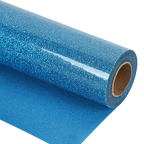 Image of guangyintong Glitter Sky Blue Heat Transfer Vinyl HTV Rolls, 12 inch x 8ft Iron on Vinyl for T-Shirts, HTV Vinyl for All Cutter Machines Easy to Cut & Weed for Heat Vinyl Design