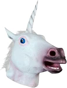 JRing Einhorn Kopf Maske Latex Pferd für Kostüm Fancy Dress Party Halloween, Creepy Adult Einhorn Kopf Latex Gummi Maske (Einhorn)
