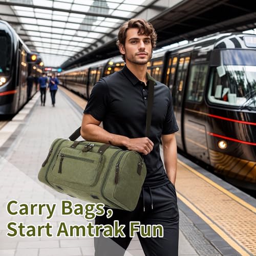 Expandable Canvas Duffel 50cm-58cm, Sturdy Zipper and Reinforced Handles, Lightweight Carry-On Weekender Bag for 3-5 Day Trips, Green 7