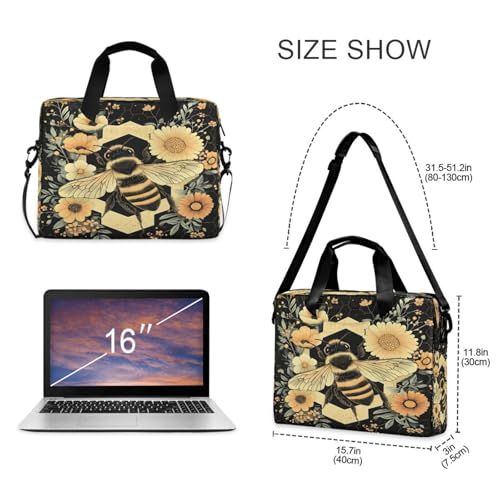 Honey Bee Flowers Hexagons 15.6 Inch Laptop Bag Briefcase for Business, Water-Resistant Computer Bag Fits 14-16 Inch Notebook for Men Women, Office Travel Work Backpack3