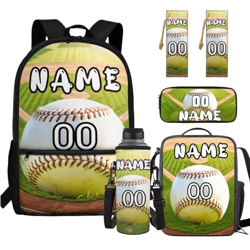 YEXIATODO Baseball Customized Backpack for Boys Middle School Kids Backpack with Lunch Box Pencil Case Toddler Elementary Secondary Schoolbag Book Bag Set 5 In 1 Back to School Supplies
