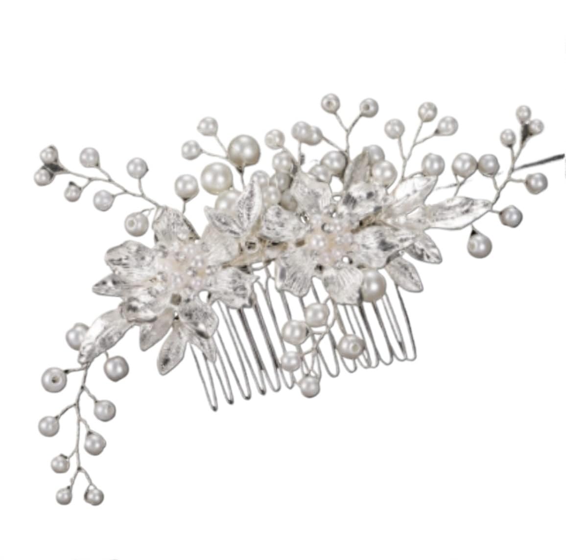 Hair jewelry, Hair Comb Wedding Bridal Hair Accessories Jewelry Crown for Women Crystal Hair Combs Rhinestone Pearl Bridal Hair Comb Women Hair Hair Side Combs(Silver)