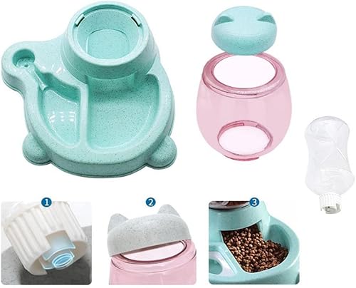 Miniatura 2 de Juego de comedero automático para gatos y perros, dispensador autodisponible de alimentos y agua, gran capacidad (verde)
