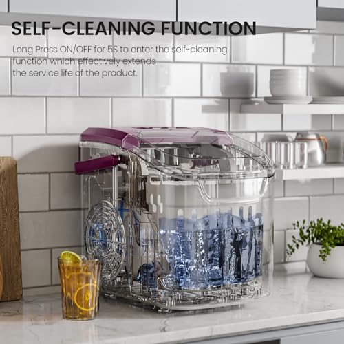 Image of Kismile Ice Makers Countertop with Handle,8 Cubes in 6 Mins,Portable Ice Maker Machine with Self-Cleaning for Home /Office(Purple)