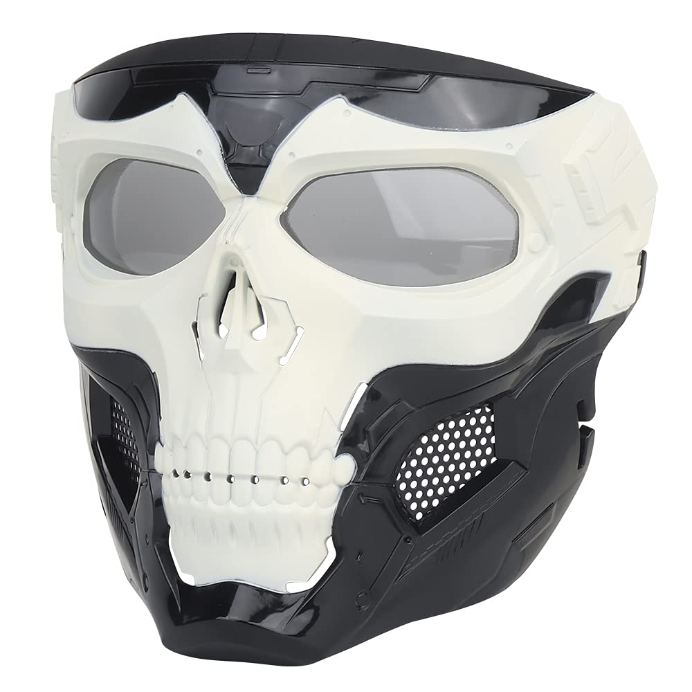 OAREA Halloween Mask Full Face Skull Skeleton Masks with Goggle for Cosplay Movie Props Masquerade Party (Color : BK+White)