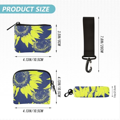 Sunflower Lime Green and Navy Blue Women's Coin Wallet Card Holder Small Portable Card Money Holder with Zipper Coin Pocket for Work Travel 2 Pcs4