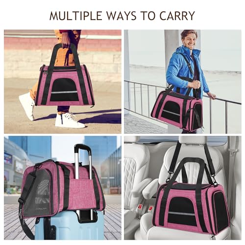 HiCaptain Transporttasche für Katzen Faltbar, mit Schultergurt, Weich Gepolstert, Transportbox für kleine Hunde Welpen bis 7kgs (Pink)-46 x 29 x 30 cm