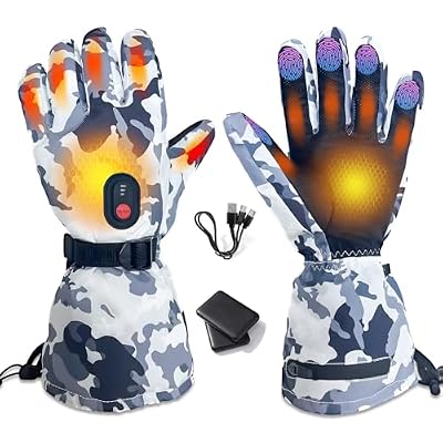 Rechargeable Heated Gloves for Men Women, 5000mAh Electric Battery Heated Ski Gloves, Waterproof Touchscreen Motorcycle Gloves Winter Gloves 3 Heating Levels for Skiing Hunting Cycling Fishing