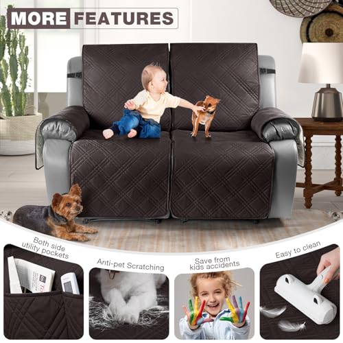 Image of TAOCOCO 100% Waterproof Oversized Loveseat Recliner Cover, Non Slip Split Couch Covers for Reclining Loveseat with Elastic Straps for Kids Pets(Oversized 2 Seater, Coffee)