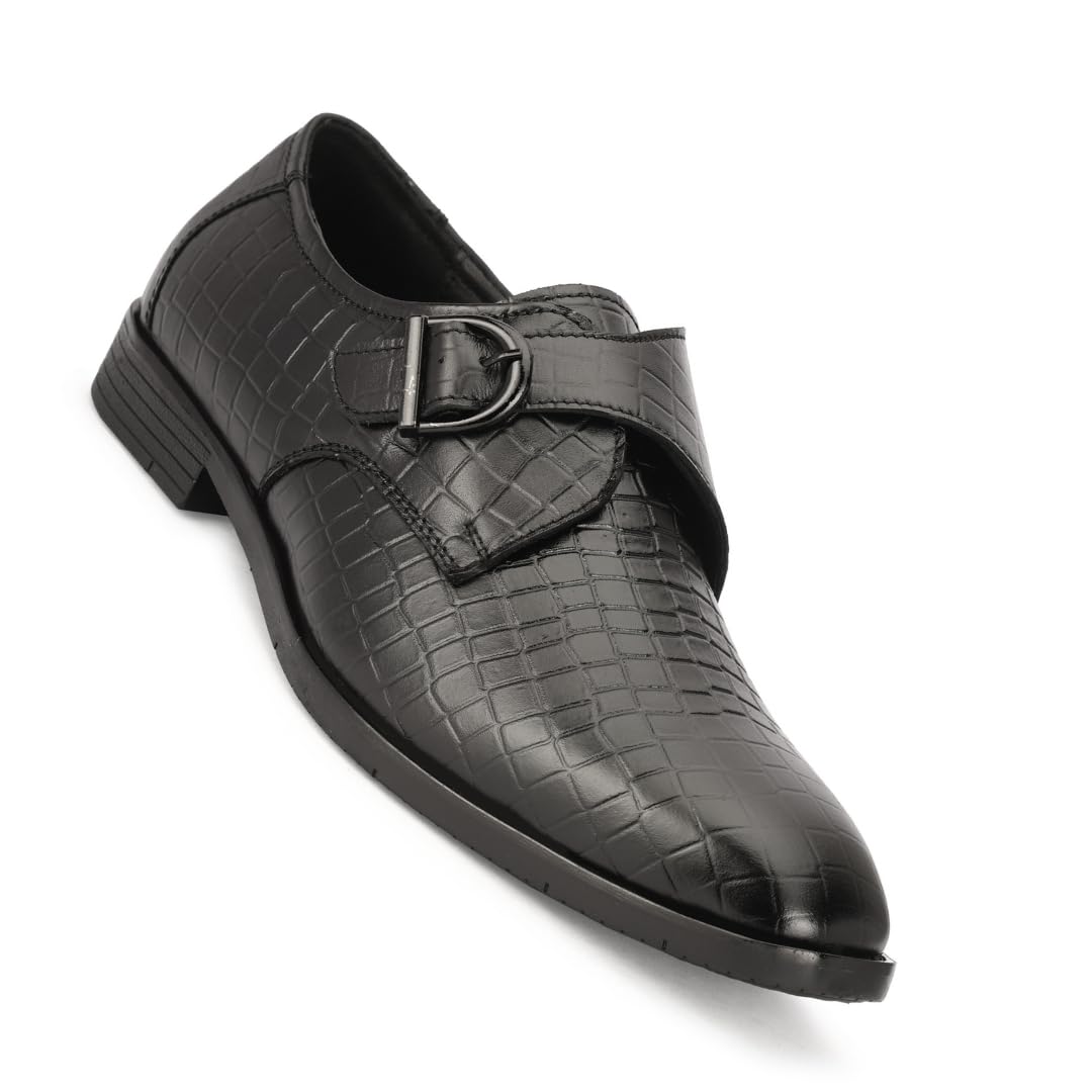 leatherful-built on trust Leatherful Single Monk Strap Shoe, Genuine Leather, Black, TPR Sole, Nappa Leather Lining-picture-48