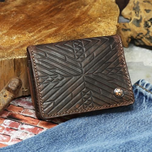 HOOEY Men's Southwestern Embossed Bi-Fold Money Clip Wallet Brown One Size3