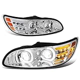 DNA MOTORING HL-HAY-031-CH Pair of C-Halo Projector Switchback LED Headlights - Compatible with Peterbilt 325/330/335 (08-19/05-20/05-10), Chrome Housing