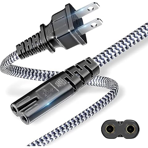 Power Cord,RIKSOIN Short 2 Prong Power Cable 16.4ft/5m AC Power Cable 7A 125V 18AWG Electric Adapter Cables 2 Pin Replacement Cable for PS5,PS4,PS3,Game Console,Printer,Monitor, Speaker, HDTV Cover