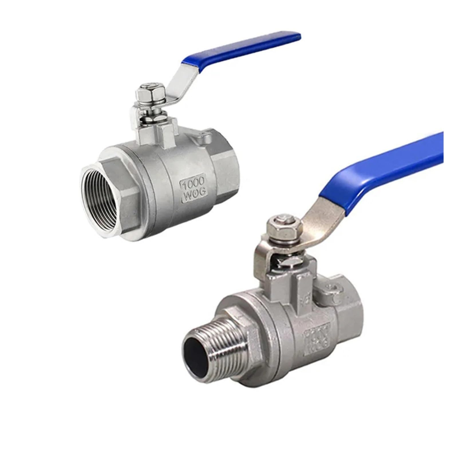 Dwuczęściowy zawór kulowy ze stali nierdzewnej 304, gwint wewnętrzny 1/4, 3/8, 1/2, 3/4, 2" BSPT, zewnętrzny, adapter przełącznika do wody, gazu i oleju (męski - żeński, 1l2)