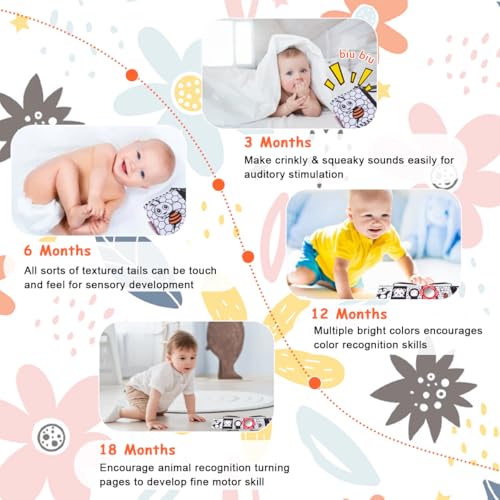 Image of SNOWIE SOFT Cloth Book 0-3 Years High Contrast Squeaky Toy Mirror Washable | Tummy Time Focus, Sensory Engagement, Gentle Fabric, Squeak and Reflective Panel, Washable Care, Seller Support