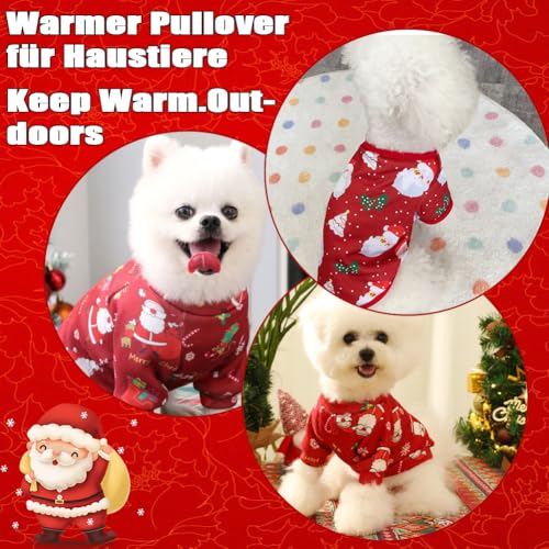 Fosoloni Weihnachtspullover für Hunde 2Stück - Hundepullover mit Katze, Warm für den Winter und Weihnachten