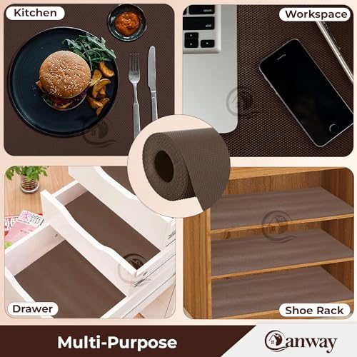 Image of CANWAY (45cm x 3M) Food Grade Non-Slip Drawer & Shelf Mat | Waterproof, Washable Shelf Liner for Kitchen Cabinets, Cupboards, Fridge & Bathroom Shelves | Coffee