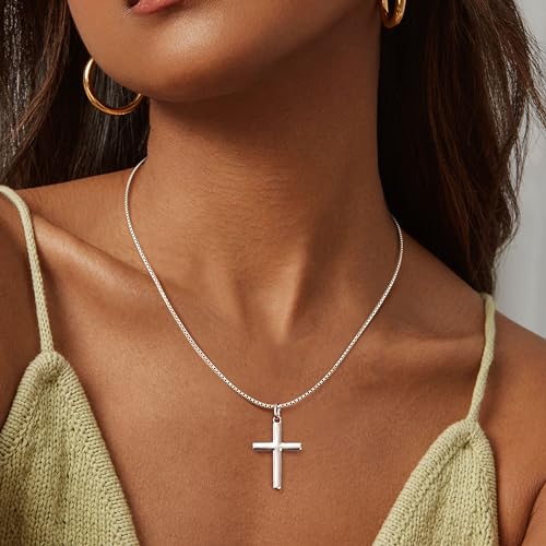 ORAZIO Cross Necklace for Women 925 Sterling Silver Cross Necklace Tiny CZ Silver/Gold Cross Necklace Simple Box Chain Cross Pendant Choker Necklace4