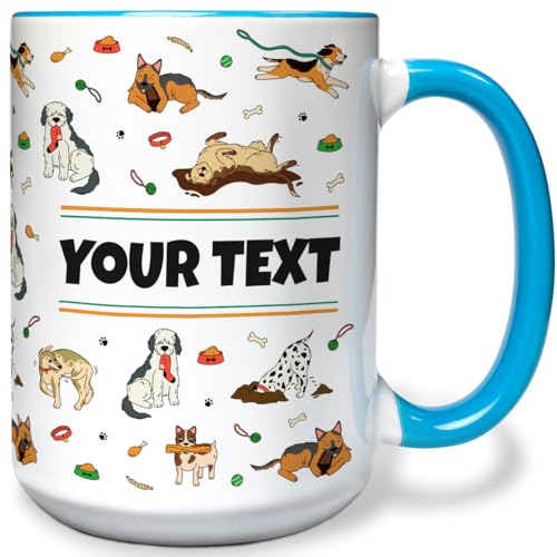 Taza de cerámica personalizada para niños, 15 oz, asa azul claro miniatura 1